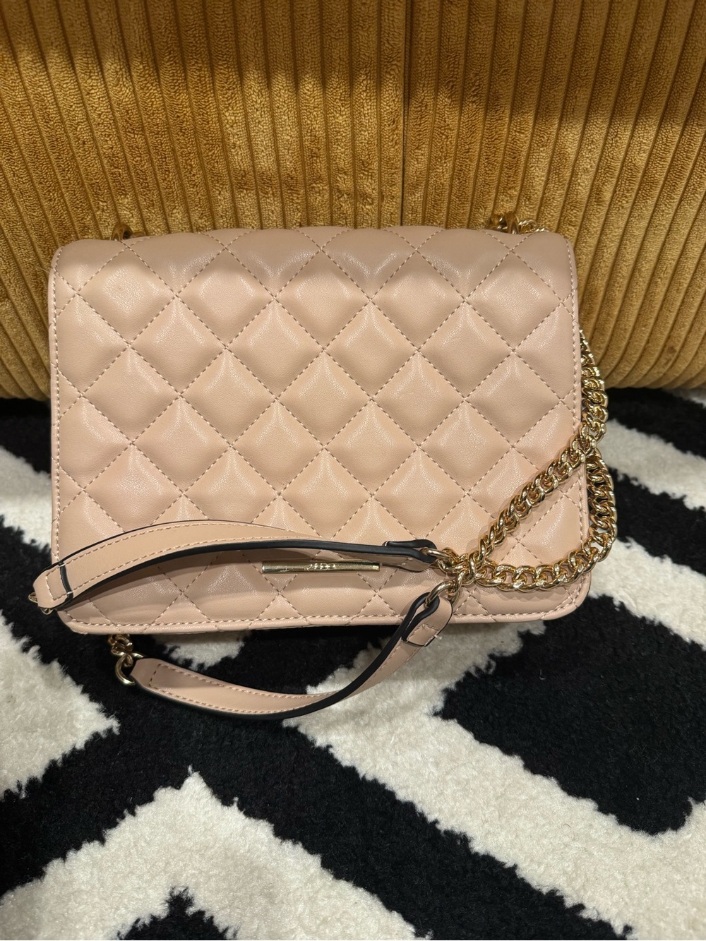 Aldo Pale Pink Quilted Crossbody with Gold Chain